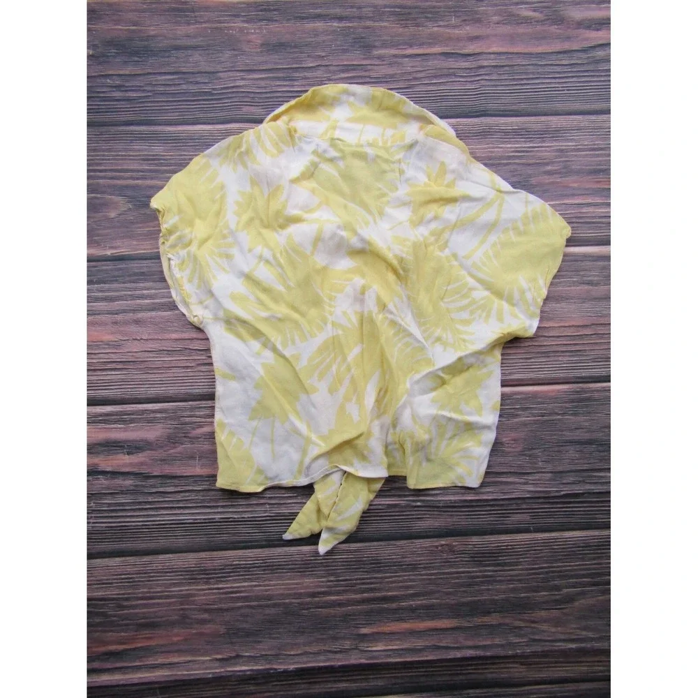 Wilfred Free Womens XS Yellow White Floral Button Tie Waist Short‎ Sleeve Top